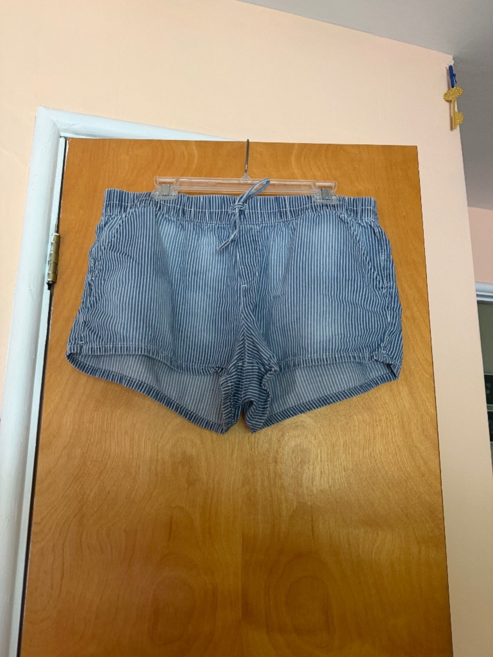 Arizona Jean Company Blue and White Striped Drawstring Shorts, Size 17